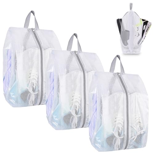 SelfTek Shoe Bags for Travel - 3 Pack 1 Size Double-Sided Zipper Shoe Bag for Men & Women, Waterproof Portable Shoe Storage Pouch with Handle, Family Travel Accessories - Medium Size - style: 3 Pack-1 Size