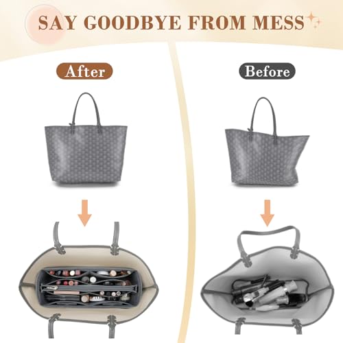 Organizer Insert Compatible with Goyard | Large Size(15"*5"*7"),Zipper Dividers for Inside Purse,Muiti-Pockets,Felt Fabric