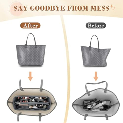 Organizer Insert Compatible with Goyard | Large Size(15"*5"*7"),Zipper Dividers for Inside Purse,Muiti-Pockets,Felt Fabric