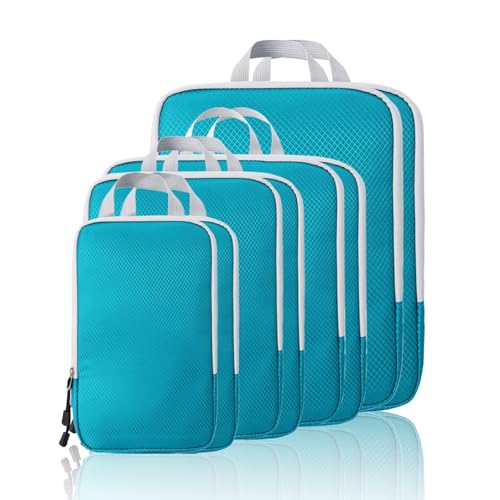 Compression Packing Cubes, 8 Set Packing Cubes for Travel Compression, Lightweight Compressible Package Organizer for Carry On and Suitcases, DustyBlue and Grey - color: DustyBlue and Grey, size: 8 Set