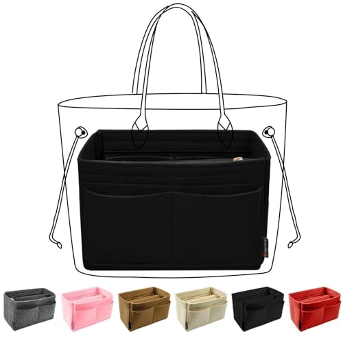 OMYSTYLE Purse Organizer Insert, Felt Tote Bag Organizer Insert with 5 Sizes, Handbag Dividers for Inside Purse, Compatible with Longchamp, Neverful, Speedy and More - color: Black, size: X-Large