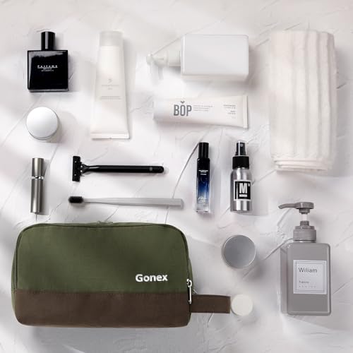 Gonex Travel Toiletry Bag Nylon, Toiletries Kit Shaving Bag Toiletry Organizer Olive & Brown - color: Olive & Brown