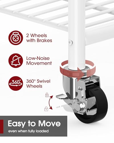 Sakugi Clothes Rack - 33.0" x 12.2" x 79.5" Clothing Rack with Shelves & Wheels, Multi-Functional Wardrobe Closet with Hooks, Sturdy Metal Garment Rack for Bedroom, Laundry, Balcony (White) - color: White, size: Large