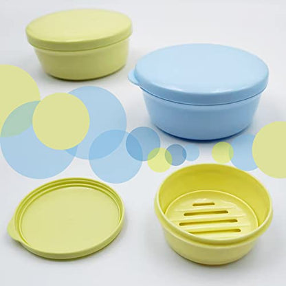 Philbinden Travel Soap Container, 2 Pack Round Plastic Soap Holder with Leak-Proof Lid Keep Bar Shampoo and Bar Conditioner Dry Travel Soap Case for Business Trip Bathroom Gym Shower (Blue+Yellow) - color: Blue+yellow