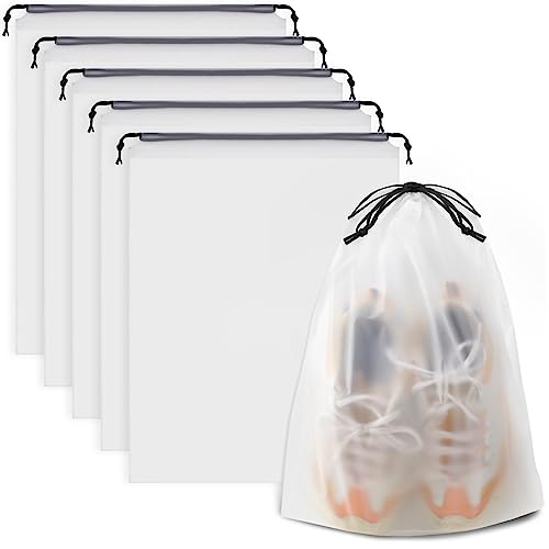 COIDEA, Waterproof Travel Drawstring Shoe Bags for Packing, Storage, Travel Essentials for Men and Women, 15.7 x 11.8 inches, Clear, 5 pieces - color: Clear, style: 5 Pack