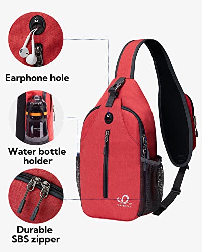 WATERFLY Crossbody Sling Backpack Sling Bag Travel Hiking Chest Bag Daypack - color: Red