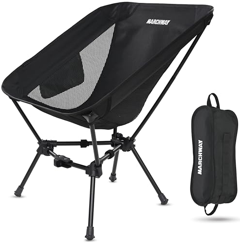 MARCHWAY Lightweight Folding Camping Chair, Portable Foldable Compact for Outdoor Camp, Travel, Beach, Picnic, Festival, Hiking, Backpacking, Supports 330Lbs (Black) - color: Black