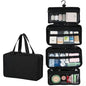 4-Layer Foldable Hanging Toiletry Bag – Large Capacity Travel Organizer with Dry-Wet Separation, Portable Toiletry Kit for 3-5 People (Black) - color: Black