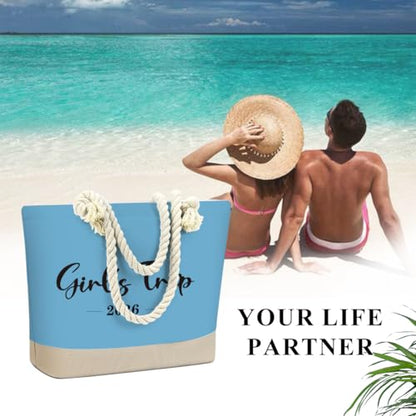 Fokongna Tote Bag For Women, Beach Bag Best Friend Travel Birthday Gifts, Travel Parties Vacation Shopping Essentials - color: Girls Trip Blue