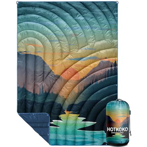 Camping Blanket,Lightweight Puffy Printed Camping Blanket Packable Outdoor Blanket for Camping,Traveling, Stadium, Hiking, Picnics - color: Sunset, size: 52x75"