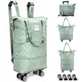 Expandable Rolling Duffle Bag - Large Carry-On With Spinner Wheels, Foldable Weekend Travel Bag, 28-58L Capacity（Backpack-Green Checkboard） - color: Backpack-Green Checkboard, style: Backpack