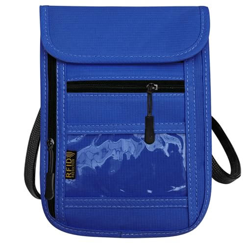 RFID Blocking Travel Neck Wallet Pouch and Passport Holder, Travel Neck Pouch Passport Holder for Women & Men - Blue - color: Blue