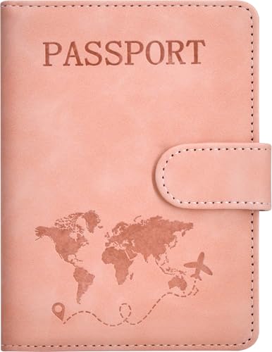 Passport Holder, Passport Cover with Credit Card Slot and Boarding Pass Slot Combo, Passport Wallet Case Book Travel Must Have, RFID Blocking Leather Travel Accessories, Pink - color: Pink