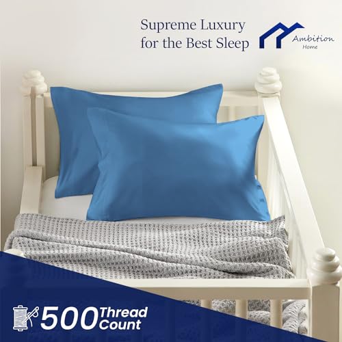Toddler Travel Small Pillowcase 12x16 Inch Set of 2, mini Pillow case with Zipper Closure 500 Thread Count 100% Soft Egyptian Cotton Travel Pillow Cover 12x16, Medium Blue - color: Medium Blue, size: Toddler 12x16