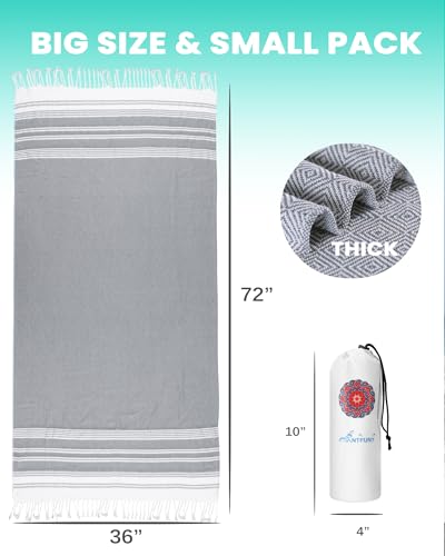 Antfuny Turkish Beach Towels Vacation Essentials Quick Dry Sand Free Oversized Bath Pool Swim Towel Extra Large XL Big Adult Travel Cruise Accessories Must Haves Clearance Stuff Necessities Gray - color: Thicker Gray, size: 72 x 36 inch
