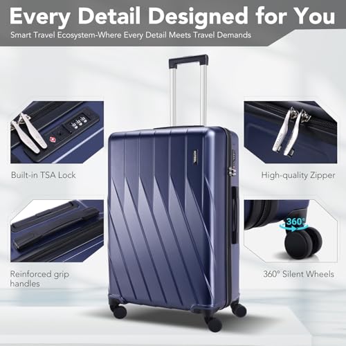 Hoteel Luggage Sets 3 Piece, 4-Year Warranty, Durable Suitcase Set with Spinner Wheels, 100% PC Hard Shell Lightweight Luggage with TSA Lock, Large Checked Travel Suitcases, Dark Blue(20IN/DB/TB) - color: Dark Blue, size: 20/TB/（LB/DB）