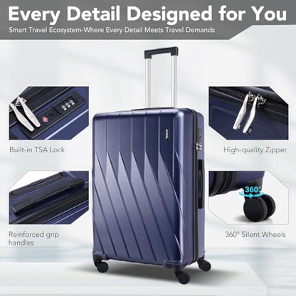 Hoteel Luggage Sets 3 Piece, 4-Year Warranty, Durable Suitcase Set with Spinner Wheels, 100% PC Hard Shell Lightweight Luggage with TSA Lock, Large Checked Travel Suitcases, Dark Blue(20IN/DB/TB) - color: Dark Blue, size: 20/TB/（LB/DB）