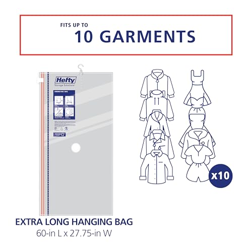 Hefty Hanging Compression Bags 3 Extra Long Vacuum Garment Storage Bags for Clothes, Travel, Closet Organization (60 X 27 Inches) (X-Large) - size: X-Large