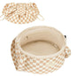 Narwey Lay Flat Open Drawstring Makeup Bag, Large Cosmetic Bag for Women Girls, Cute Make up Bags, Portable Travel Toiletry Bag for Skincare, Brushes & Travel Essentials (Brown Checkerboard) - color: Z-Light Checkerboard