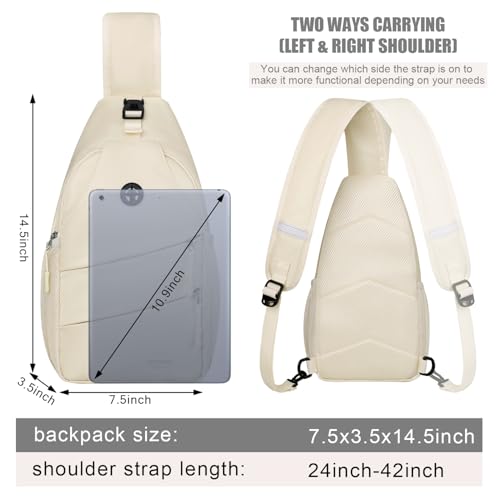 Pritent Crossbody Bags for Women Men Trendy Sling Bag Backpack Casual Chest Bag with Convertible Shoulder Strap - color: Beige, size: Medium