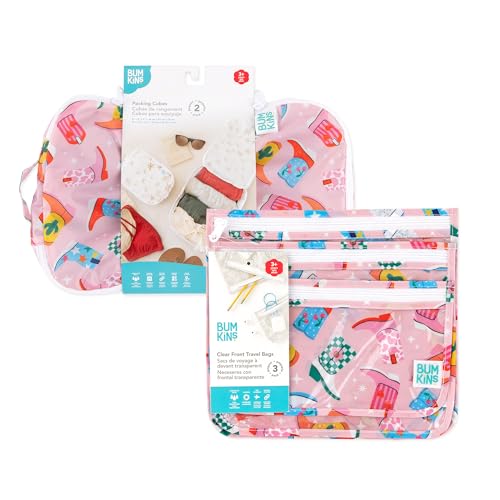 Bumkins Packing Cubes and TSA Approved Pouches for Travel Bag, Organize Luggage with Compression Bags, Essential Traveling Accessories to Pack Clothes, Toiletries Carry On Suitcase, 5-pc Cowgirl Boots - color: A6 Cowgirl Boots-set