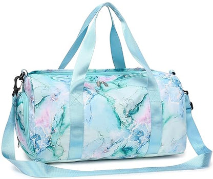 Gym Bag Sports Duffle Bag with Wet Pocket Weekender Overnight Bag with Waterproof Shoe Pouch and Air Hole for Girls Kids Women Travel Foldable Bag - color: Marble 74