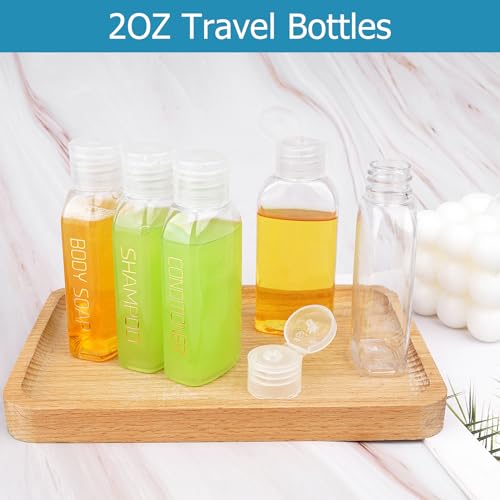 Cosywell Travel Bottles for Toiletries Plastic Squeeze Bottles 5pcs 2 oz TSA Approved Travel Size Containers Refillable Cosmetic Containers Kit Leak proof Shampoo Conditioner Travel Essentials - color: G-2oz-Clear-3label2blank