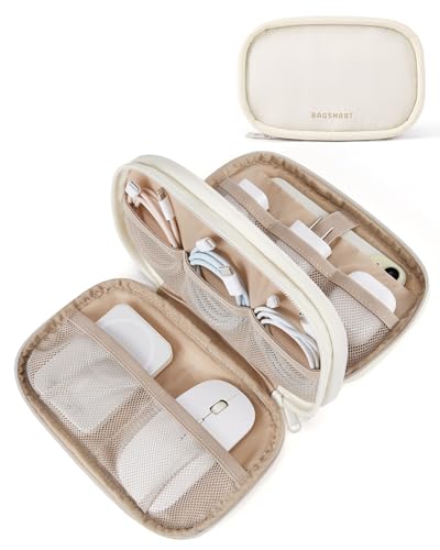 BAGSMART Electronics Organizer Travel Case, Cord Organizer for Women, Travel Cable Bag (Beige) - color: A-Double Layer Beige