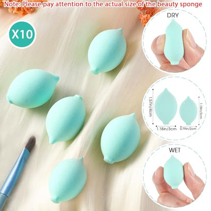 SiliFine 20 Pcs Travel Makeup Brush Set, 10 Mini Travel Brush Set with Bag and 10 Makeup Sponge Princess Party Favor Valentine's Day Gift for Women Home Party(Blue) - color: Blue