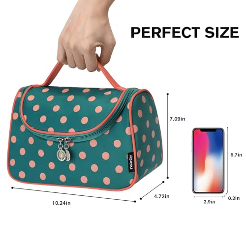 Yeiotsy Travel Cosmetic Bag for Women – Polka Dot Makeup Bag Organizer & Hanging Toiletry Bag - color: Lake Blue