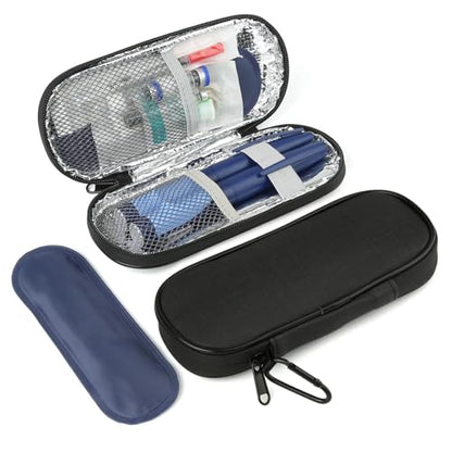 GERMUN Insulin Pen Cooler Travel Case with 2 Reusable TSA Approved Ice Packs, Diabetic Medication Insulated Cool Organizer Bag for Insulin Pens and Other Diabetic Supplies Storage (Black) - color: Black