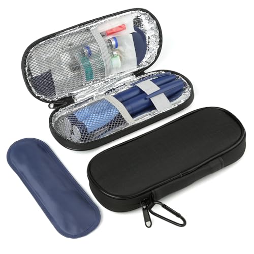 GERMUN Insulin Pen Cooler Travel Case with 2 Reusable TSA Approved Ice Packs, Diabetic Medication Insulated Cool Organizer Bag for Insulin Pens and Other Diabetic Supplies Storage (Black) - color: Black