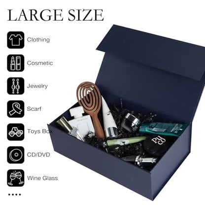 LFBOX Navy Blue Gift Box with Magnetic Lids 13.8x8.3x4.4 in, Bridesmaid Groomsman Proposal Box, Large Rectangle Storage Box 5 Pack - color: Navy Blue, size: 1 count (Pack of 5)
