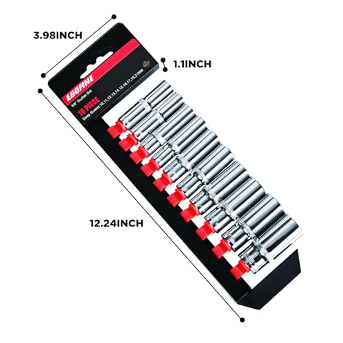 Egofine 10PCS 3/8” Drive Deep Socket Set,Metric Socket Set（10-21mm,6 Point Socket Set With Hanging Bracket,Cr-V Steel - size: 3/8, style: 10PC Deep Socket Set