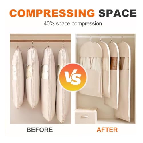 Space Saving Hanging Garment Bag with Self Compression Zipper,2025 New Space Saver Closet Organizers,Down Coat Compression Dust Cover for Closet Storage(Pink,110cm) - color: Pink, size: 110cm