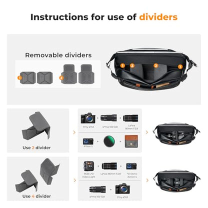 K&F CONCEPT Camera Sling Bag Crossbody Bag Waterproof Camera Shoulder Backpack DSLR/SLR/Mirrorless Camera Case - color: 11 Black Large
