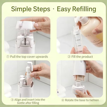 4 in 1 Travel Dispenser Bottles, 4 Pack 30ML/1 oz Refillable Toiletry Containers With Labels, Squeezable Shampoo Lotion Conditioner Cream Bottles, Leak Resistant Set (Green) - color: Green