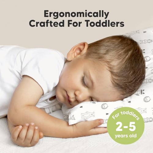 KeaBabies Organic Toddler Pillow with Pillowcase, Jumbo 14X20 - Soft Cotton Toddler Pillows for Sleeping - Machine Washable - Perfect for Travel, Toddler Bed Set (KeaFriends) - color: Keafriends