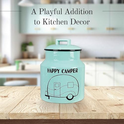 Young's Inc. Ceramic Cookie Jar - Cute Kitchen Counter Storage Canister with Lid - Perfect for Cookies, Coffee, Tea, Candy, Dog Treats, and More - Happy Camper - Mint - color: Teal