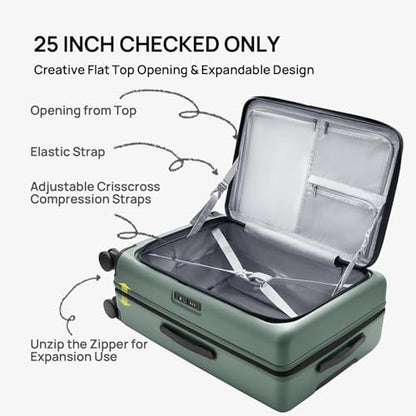 NINETYGO Medium Checked Luggage 25 Inch, Flat Top Opening Check In Luggage with Cup Holder, Expandable, Lightweight PC Hard Shell, TSA Lock, 360° Spinner Wheels (Creamy Matcha Tea) - color: 05-Creamy Matcha Tea, size: Checked 25-Inch (Top Opening, 72L)