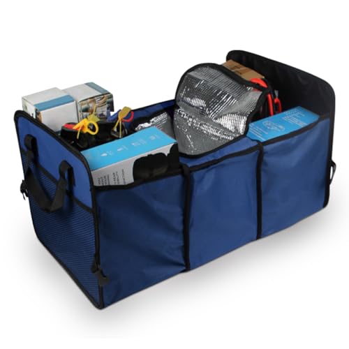 Car Trunk Organizer, Oxford Fabric Waterproof & Anti-Slip Vehicle Storage Box with Leak Proof & Insulated Cooler Bag, Large Capacity Foldable Auto Storage Box for Car, SUV, Truck (Blue) - color: Blue