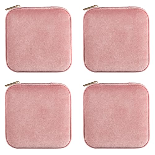ZPROW Plush Velvet Travel Jewelry Case, Travel Jewelry Organizer, Jewelry Travel Case, Travel Jewelry Box, Small Jewelry Case, Jewelry Travel Box, Earring Organizer with Mirror - Pink 4packs - color: Velvet 4 Pack - Dusty Pink