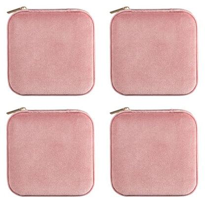 ZPROW Plush Velvet Travel Jewelry Case, Travel Jewelry Organizer, Jewelry Travel Case, Travel Jewelry Box, Small Jewelry Case, Jewelry Travel Box, Earring Organizer with Mirror - Pink 4packs - color: Velvet 4 Pack - Dusty Pink