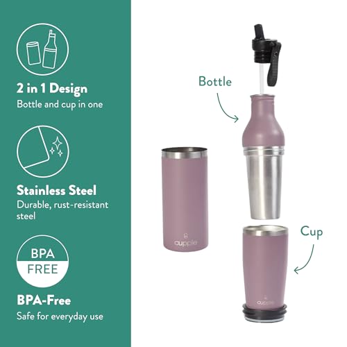 Tumbler, Stainless Steel 2-in-1 Travel Coffee Mug & Water Bottle, Leak Proof Insulated Cup for Hot & Cold Drinks, BPA Free, Fits Most Cup Holders (Purple Grape) - color: Purple Grape