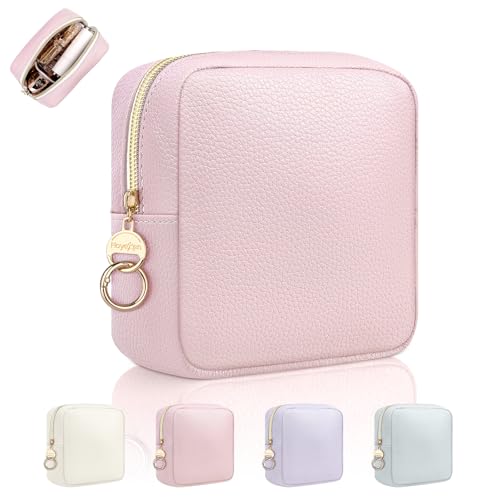 4.9" Small Makeup Bag for Purse, PU Leather Mini Cosmetic Bag with Ring Buckle, Portable Small Makeup Travel Toiletry Pouches for Women, Birthday/Wedding/Christmas Gifts (Pink) - color: Pink-4.9 inch