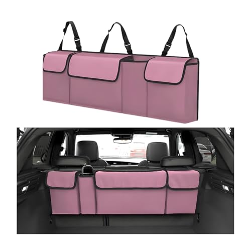 Car Trunk Organizer with Lid, Large Waterproof Vehicle Backseat Hanging Storage Bag with 4 Pockets & Adjustable Straps, Collapsible Automotive Interior Cargo Bag, Universal Fit (Pink) - color: Pink