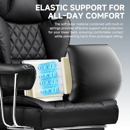 GTPLAYER Gaming Chair,Office Chair with Pocket Spring Lumbar Support, Ergonomic Comfortable Wide Office Desk Computer Chair with Outward Fixed Soft Armrests and Footrest (PU Leather, Black) - color: Black