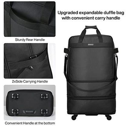 Hanke Suitcases with Wheels Expandable Foldable Luggage Bag Suitcase Collapsible Rolling Travel Bag Duffel Bag for Men Women Lightweight Suitcases without Telescoping Handle, Black - color: Black Upgrade Version