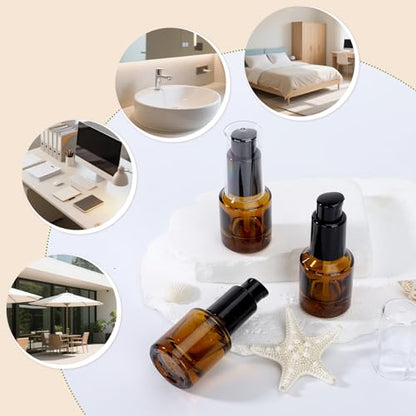 Segbeauty 0.5oz Glass Refillable Travel Bottles, 3pcs Lotion Pump Bottle Dispenser, 15ml Amber Mini Travel Containers for Creams, Lotion Dispenser with Pump, Small Sample Bottle Liquid Container - color: Amber, style: 3pcs 0.5oz