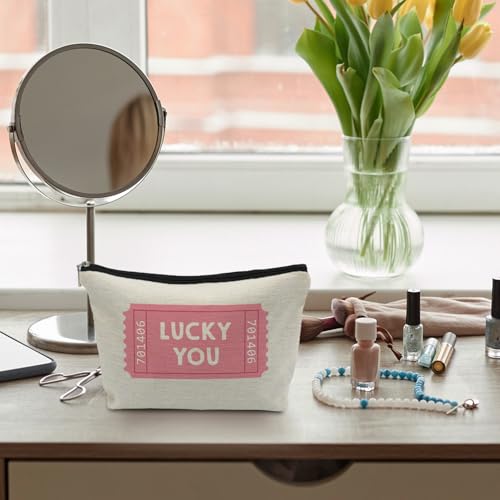 Lucky You Makeup Bag, Gambling Gifts Supplies Cosmetic Bags for Women, Preppy Pink Girly Makeup Pounch, Retro Lucky You Ticket Christmas Thanksgiving Birthday Zipper Pouches for Purse Gift - color: Lucky You